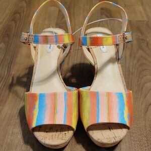 NWOT Alex Marie Orange and Yellow Sandals Wedge Style